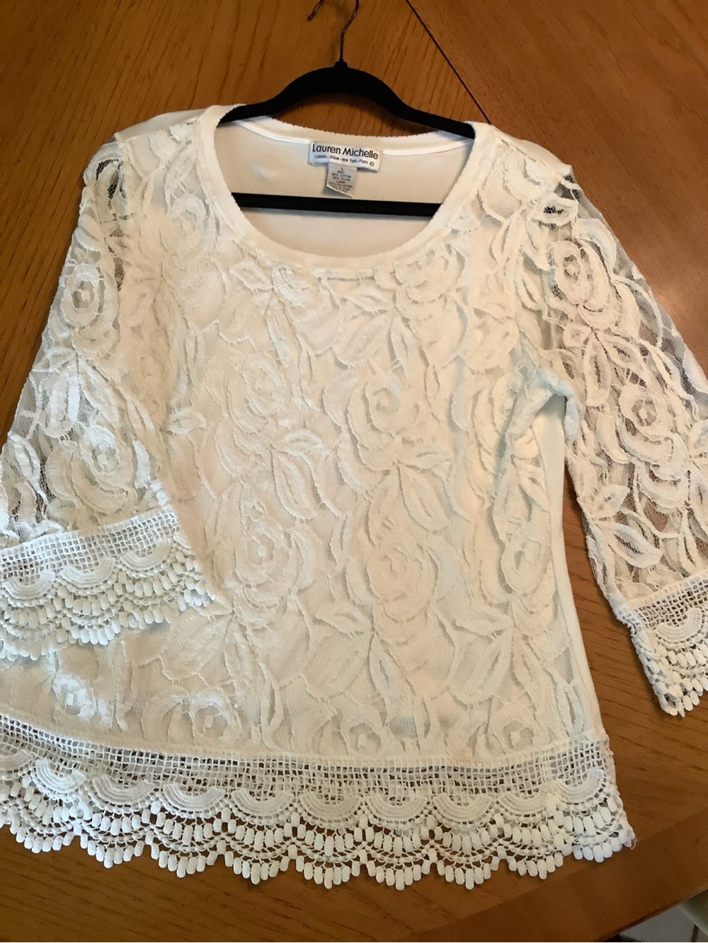 Lauren Michelle White Lace Floral Scoop Neck Blouse sz L